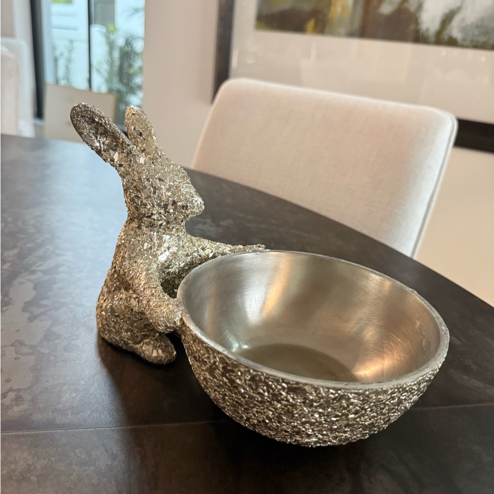 Decorative Silver Sparkle Easter Bunny Bowl